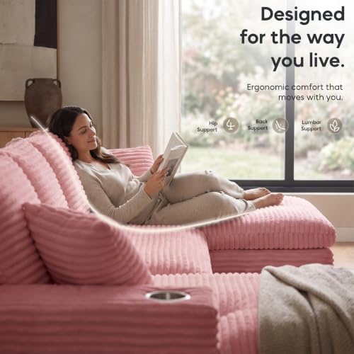 Image of 120 inch Modular Sectional Sofa, U-Shape Boneless Couch, Pink