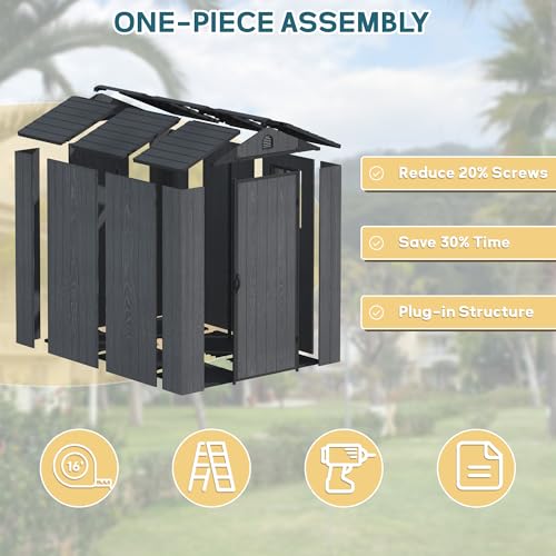 Image of Greesum 4x6FT Plastic Outdoor Storage Shed with Floor, Dark Gray | All-Weather Resin Sheds with Lockable Door, Tool Shed with Window & Multiple Vents, Easy Assembly for Yard, Patio, Garden