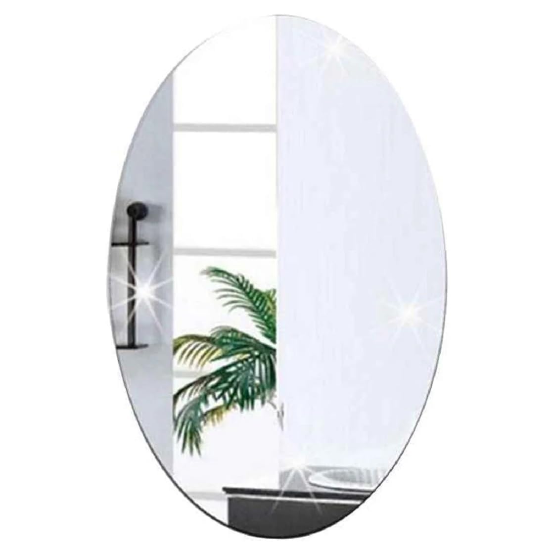 Oval Shape Sticker Mirror Self Adhesive Flexible Plastic Mirror Sheet Wall Sticker for Bathroom Bedroom Living Room Office Home Wall Decoration (Pack of 1)-image-8