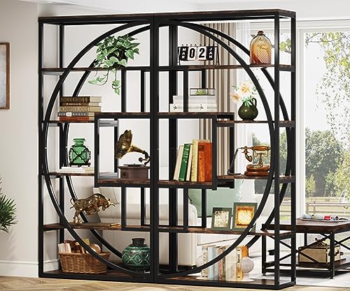 Image of Tribesigns Bookshelf, Industrial 5-Tier Etagere Bookcase, 70.8 inch Tall Bookshelf with 8 Storage Shelf, Book Shelf Display Tack Shelving Unit for Home Office (Rustic Brown, 2PC)
