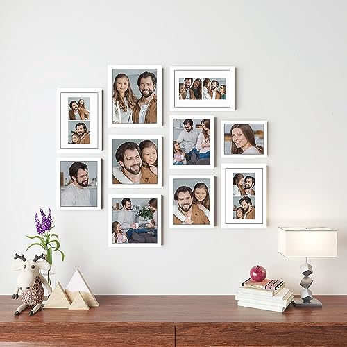 Image of Art Street Large Collage Wall Photo Frame Individual Picture Frame Set For Living Room, Decorative Wall Hanging Home Decor - Set Of 10 (6x8, 8x8, 8x10, 6x10 Inch, White)