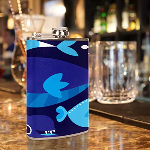Flasque à whisky en cuir au design océan et poisson - 7