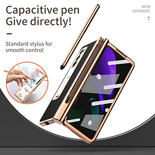 Coque en cuir pour Samsung Z Fold 3 avec film en verre trempé blanc