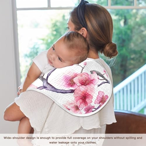 1 Pack Beautiful Cherry Blossoms Muslin Burp Cloths Cotton Absorbent Baby Burping Rags for Boys Girls Soft Newborn Burp Bibs, 22 x 11 Inch 7