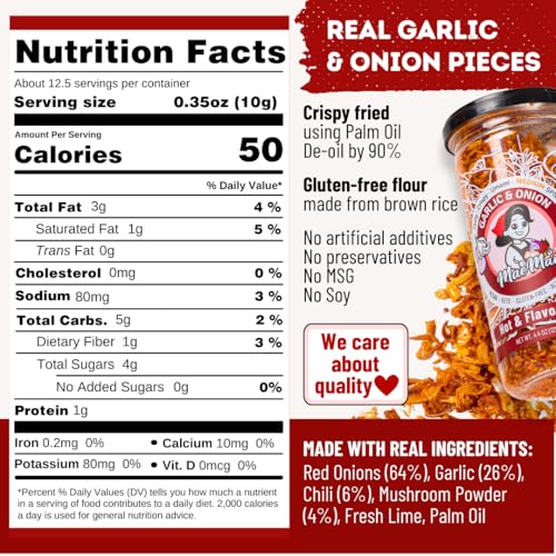 MaeMai Crispy Onion Garlic Flakes (MEDIUM HOT) – Chili Crisp Topping, Chili Oil Without the Oil, Crunchy Fried Onion & Garlic, Ramen Rice & Salad Topping, Gluten Free, Vegan, 5.47 oz (155g) – Resealable Bottle — view 2