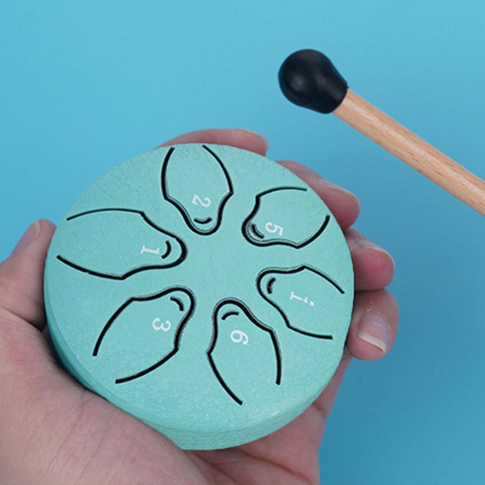 Rain Drum for Outside, 2024 Upgrade Ethereal Drum, Steel Tongue Drum Rain Chime, Mini Handpan Drum 3 Inches 6 Notes, Music Chimes Instrument for Rain Outdoor Garden for Kids (Green) — view 3