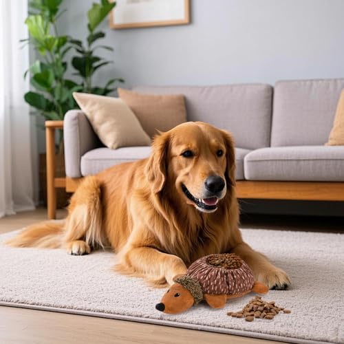 LIFLIX 2 in1 Hundespielzeug Leckerli verstecken, Schnüffel- und Quietschendes Plüschtier Spielzeug, Interaktives Schnüffelspielzeug für kleine mittelgroße große Rassen, Igelform