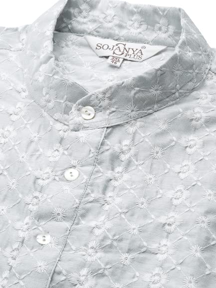 Image of SOJANYA (Since 1958, Men's Silk Blend Grey Kurta Pyjama & Silk Blend Jacket Combo