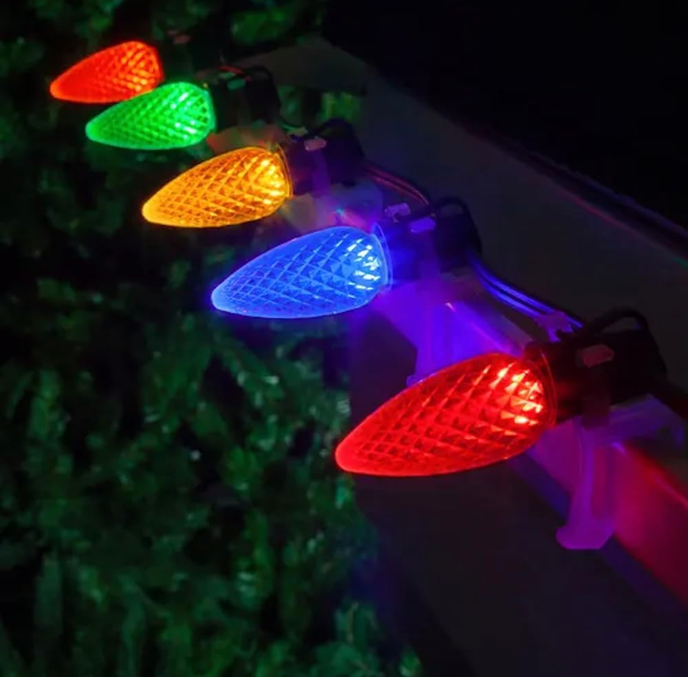25 Pack Multicolor C9 Faceted LED Christmas Light Bulbs for Indoor and Outdoor Use E17 Base Commercial Grade Bulbs