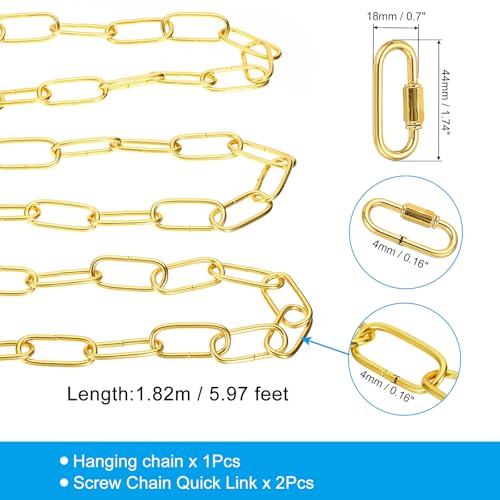 Image of PATIKIL 6ft Lighting Hanging Chain, Metal Looping Chain with Quick Link Screw Lock Connectors for Hanging Plant Pendant Chandelier Light Fixture, Gold Tone