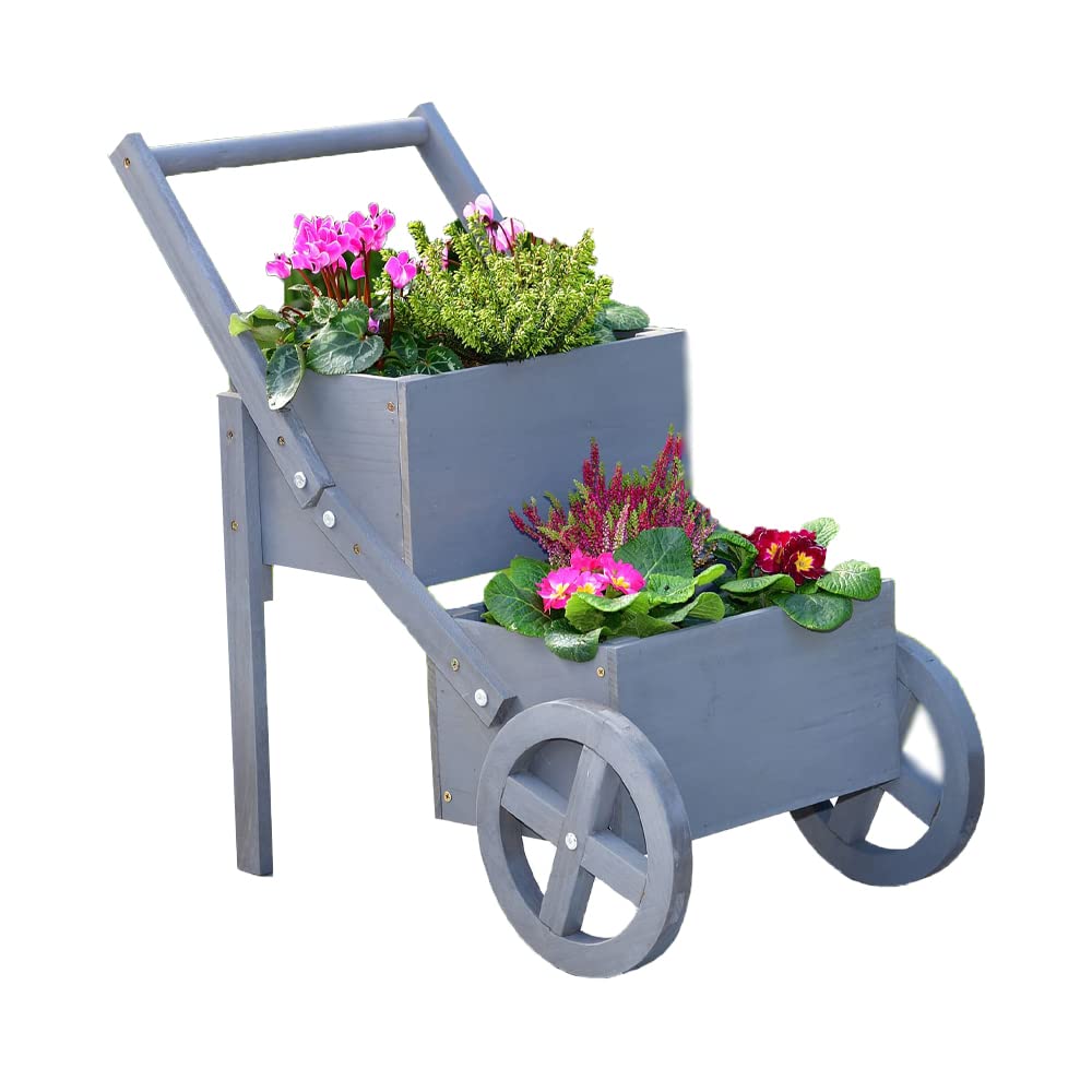 PaMeer Wooden 2-Tier Market Stall Planter, Garden-Decoration, Elegant Design for Your Favorite Flowers & Plants