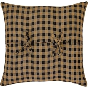 Vhc brands black check cotton 16×16 fabric pillow black  urban country home decor