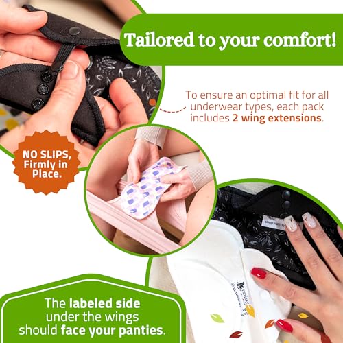 Compresas reutilizables antideslizantes en algodón orgánico para flujo abundante e incontinencia (L+XL, 6 uds.); lavables a alta T°; suaves, no irritantes y cómodas, compresas de tela para mujeres - imagen 5