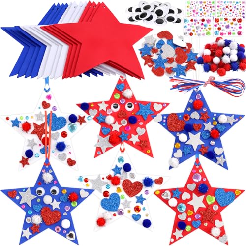Fancy Land 4th of July Crafts for Kids Patriotic Star Foam Craft Kit Self Adhesive Glitter Foam Stickers for Independence Day Party Favors Fourth of July School Classroom Art Projects 12 Sets