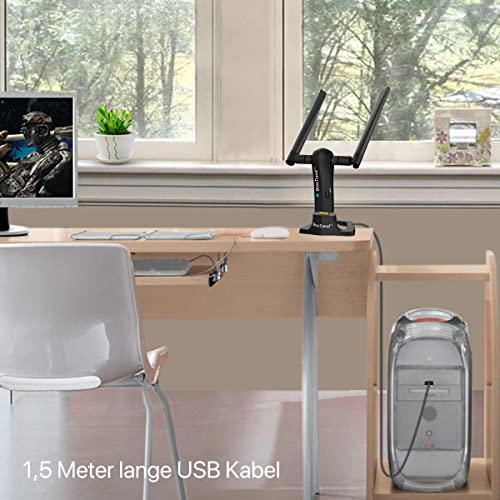 BrosTrend AC1200 USB WLAN Stick, WiFi Adapter für Desktop Laptop PC mit Windows 11/10 /8/7 hohe Reichweite, Dual-WLAN bis zu 867 Mbit/s 5 GHz, 300 Mbit/s 2,4 GHz, mit Zwei 5 dBi-Antennen, USB3.0