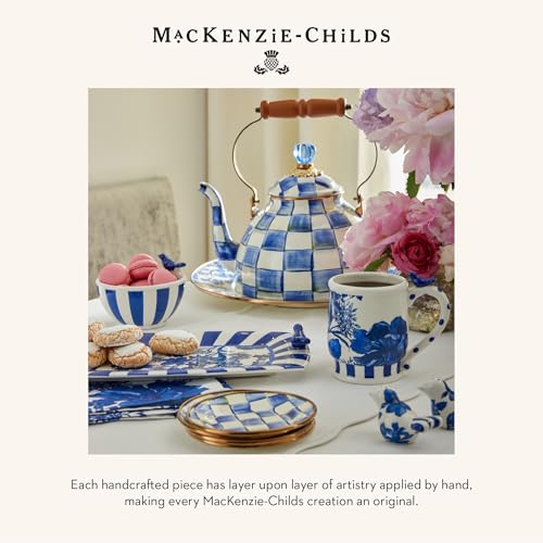 Image of MACKENZIE-CHILDS Enamel Mug, Cute Enamelware Coffee and Tea Mug, Unique Drinkware, 16 Ounces, Blue-and-White Royal Check, Set of 4