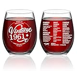 Greatingreat 1961 Old Time Information 60th Birthday Gifts for Women Men - 1961 Vintage 15 oz Stemless Wine Glass - 60 Year Old Birthday Party Decorations - Sixty Class Reunion Ideas