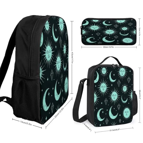 Adult Pencil Pouch for College Accessories, Portable Trippy Sun Moon Star Lunch Bag, Backpack with Adjustable Strap2