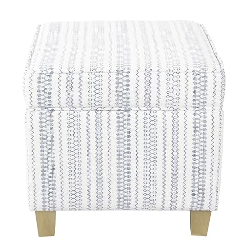Image of HomePop Home Decor | K7342-F2359 |Classic Square Storage Ottoman with Lift Off Lid | Ottoman with Storage for Living Room & Bedroom, Blue Stripe Large
