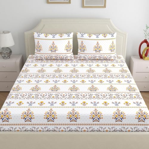 Image of Home Ecstasy 100% Cotton King Fitted Bedsheet with 2 Pillow Covers - (Size 72 x 78 inches, 140 TC, Colour - Brown)