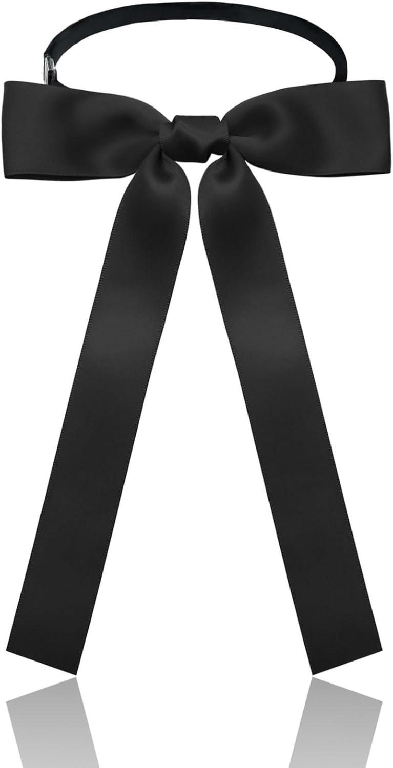 Western Bow Ties for Men Women, Black/Red Colonel Satin Ribbon String Bow Tie for Costume Uniform