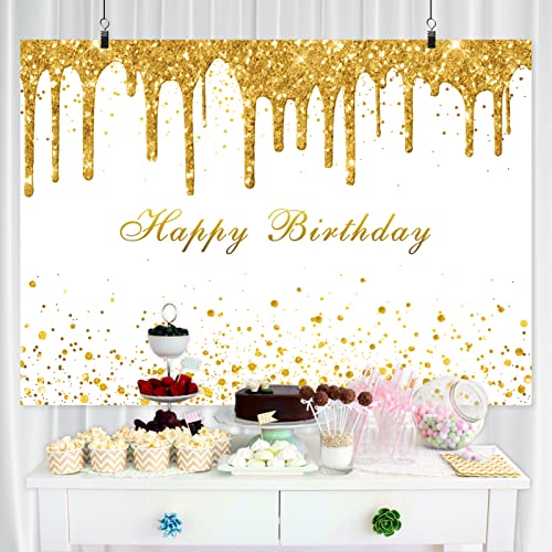 Rsuuinu Golden Birthday Party Backdrop For Girls Women Gold And White Bokeh Dots Glitter Photography Background Happy Birthday Party Decorations Supplies Cake Table Banner Photo Booth Props 7X5Ft #TOP2