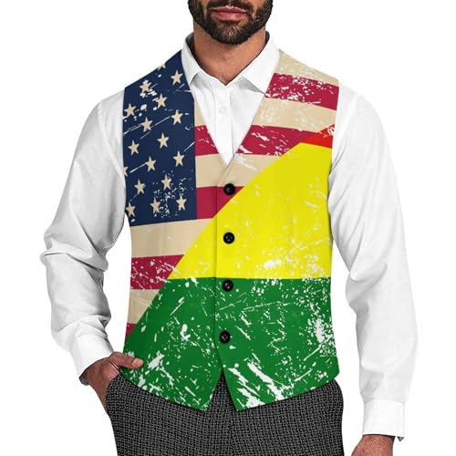 U.S. And Bolivian Vintage Flag Trendy Vest Suit for Men V Neck Formal Dress Waistcoat Vests Business Slim Fit
