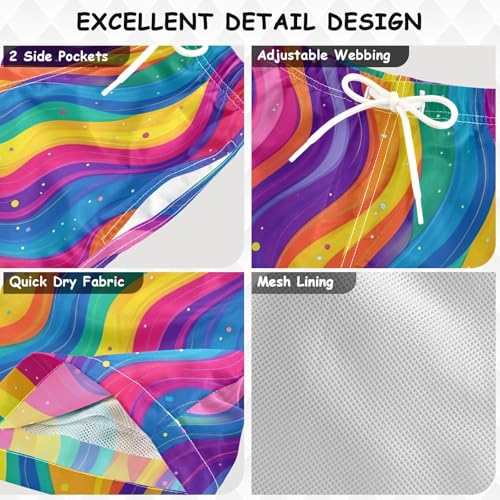 Pigsaly Boys' Swim Board Shorts Abstract Rainbow Wavy Boy's Swim Trunks Kids Swimwear XS3