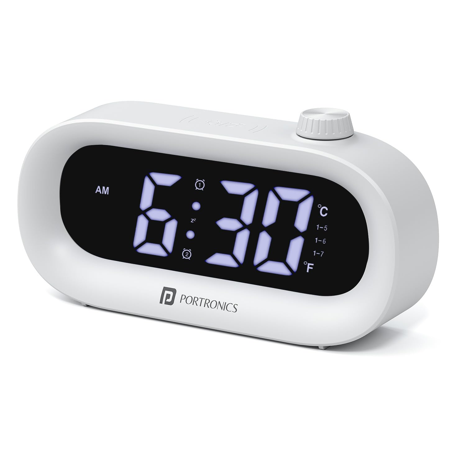 portronics glowtime multi-function type-c powered led digital alarm clock with temperature display, 1-99 min timer, touch sensitive panel, 3-level brightness, 12/24h format, desk & bedside clock