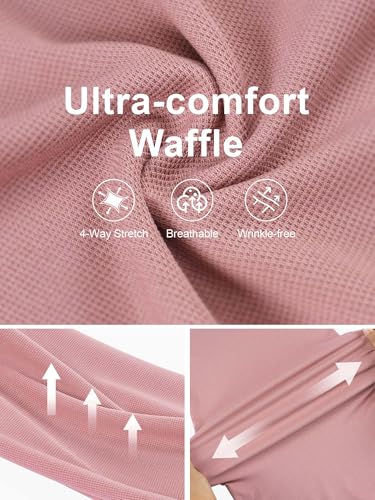 AVAMO High Waisted Slacks for Women Elastic Business Casual Pants Stretchy Work Pants with Pockets Wide Leg Waffle Pink S4