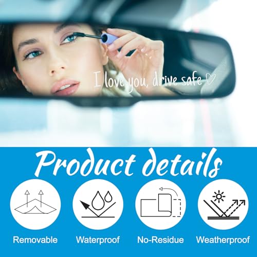 Image of I Love You Drive Safe Mirror Sticker, 4 Pack I Love You Drive Safe Rearview mirror stickers, Vinyl Tumbler Decal Sticker, Car Window Decals Funny Car Accessories for Girls Women