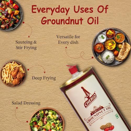 Image of Chekko Cold Pressed Groundnut Oil 2 Litre | Wood Pressed Peanut Oil | 100% Pure, Unrefined & Filtered | Kachi Ghani groundnut oil | Natural Cooking Oil for Frying & Daily Use (1 Litre*Pack of 2)