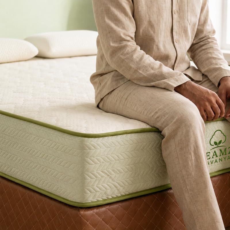 Image of DREAMZEE Avanya 100% Full Natural Latex Mattress | Medium Hard Comfort | GOTS Certified | Hard-Zone Latex | Natural Series - Double Size (84x48x8 Inches) | 12 Years Warranty