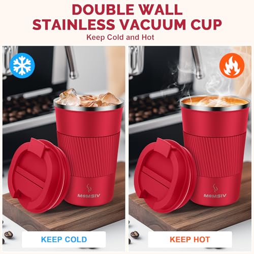 Image of MOMSIV 12oz Travel Mug, Insulated Coffee Cup with Leakproof Lid, Vacuum Stainless Steel Double Walled Reusable Tumbler for Hot and Cold Water Coffee and Tea