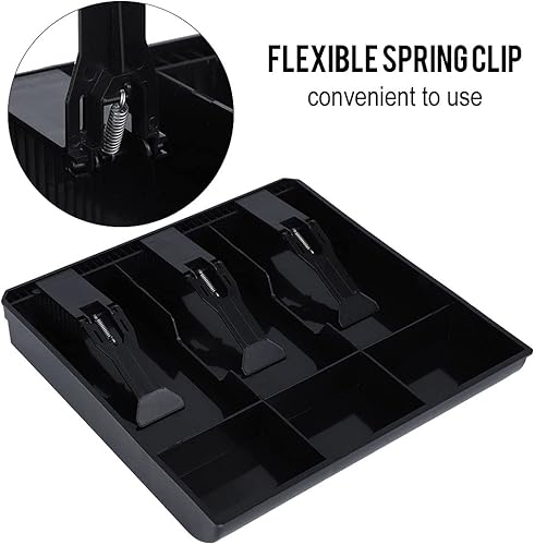 Miniatura 3 de Caja registradora para cajón, 3 billetes, 3 compartimentos, caja de almacenamiento de dinero con clips de plástico, bandeja de inserción de repuesto