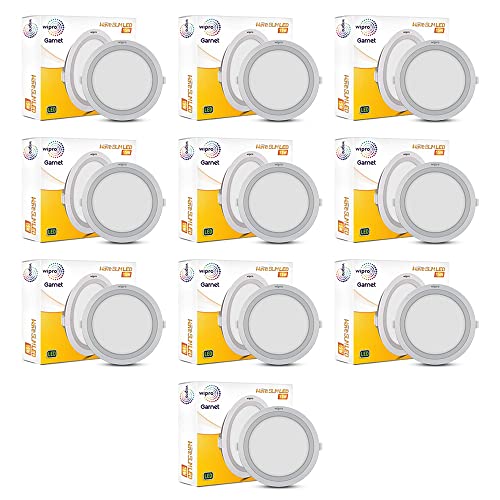 Image of wipro Polycarbonate Garnet 15W Round Led Wave Panel Light for Ceiling|Cool White Light (6000K)|Ultra-Slim Design|Recessed Down Light for False Ceiling|Pop Ceiling Light|Cutout-150Mm|Pack of 10