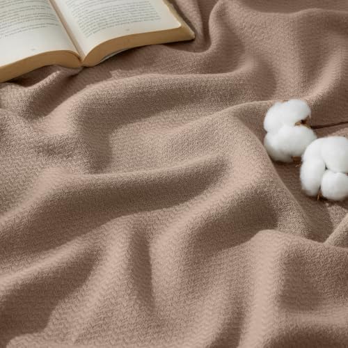 Image of Bedsure 100% Cotton Blanket, Herringbone Weave, King, Coffee Brown