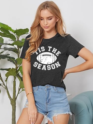 YI XIANG RAN Football Shirts for Women Tis The Season Football Shirt Game Day T Shirt Causal Football Graphic Tee Tops (Darkgrey, Large) - Image 4