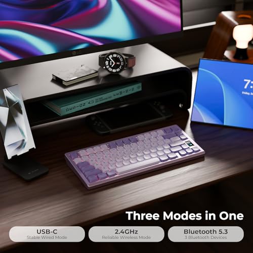 Image of Chilkey ND75 LP Low Profile Aluminum Mechanical Keyboard, 75 Percent Wireless Gaming Keyboard w /Screen, Tri-Mode, Quick Disassembly, RGB Backlit Keyboard for Laptop Office PC (Purple)