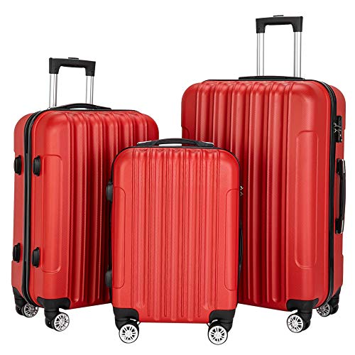 Luggage Sets 3 Piece, Hardside Carry on Suitcase Sets with Spinner Wheels & TSA lock, Portable Lightweight ABS Luggages for Travel, Business - Sliver, 20/24/28in (Red, 3-Piece Set)2