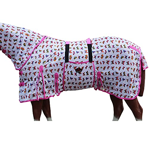 HILASON 66 in Horse Fly Sheet Uv Protect Mesh Bug Mosquito Summer Butterfly Pink