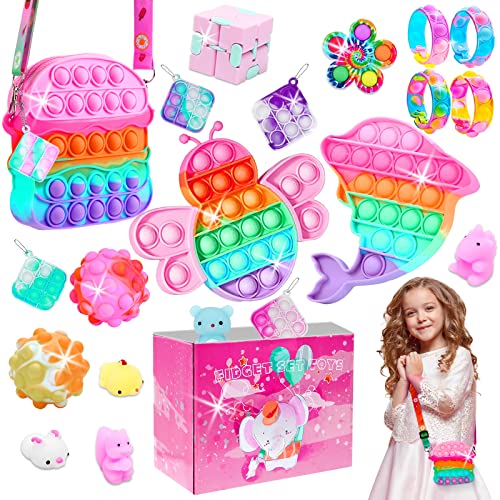 Pop Fidget Toys Pack, Pop Purse Fidget Toys Bag Packs, Pop Purse Gifts for Girls, Pop Ball Fidget it Toys Set Birthday Party Favors, School Classroom Rewards