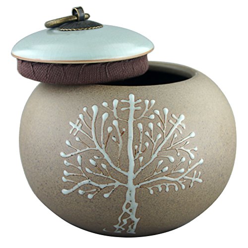 5\" Medium-Sized, Cremation Urns for Ashes - Funeral Urn for Human Ashes - Ceramics Material & Unique Shape - Display Burial Urn At Home or in Niche at Columbarium ( Gray Tree of Life, Memorials Urn