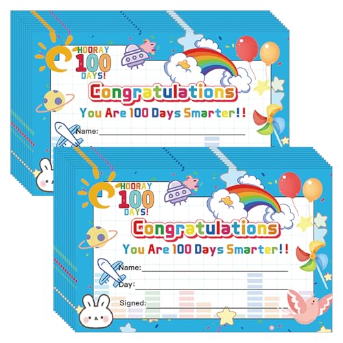 DUGUTUL 40 Pieces 100th Day of School Award Certificates, Colorful Happy 100th Day of School 100 Days Classroom Activities Certificate for Primary High School Party(B)