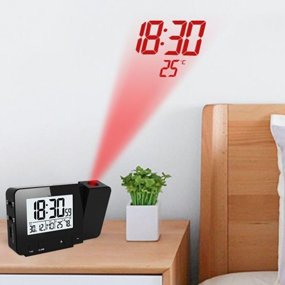 LCD Display Projection Clock Dual Alarms USB Charging Date Week Temperature