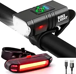 Kit Lanterna De Bike Bicicleta 2 Led Cree T6 Potente Recarregável USB em Alumínio + Sinalizador Traseiro - ROCCAMARE