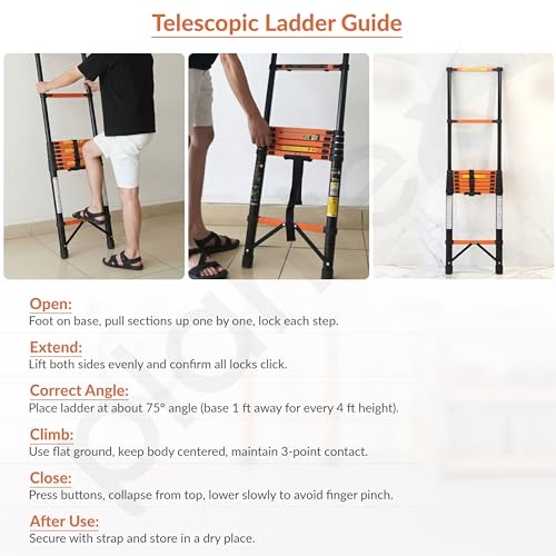 Image of Plantex 3.5m (11.48 ft.) Telescopic Ladder /Carbon Steel 9-Steps Portable & Compact Ladder /Foldable Multipurpose Collapsible Ladder for Home & Outdoor Use - (Orange)