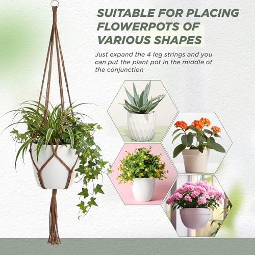 Image of EBOOT 2 Pack 41 48 Inch Large Macrame Plant Hanger Rope to Hang Flower Pot Plant Holder for Indoor Outdoor Decorations, 4 Legs (Linen Color)
