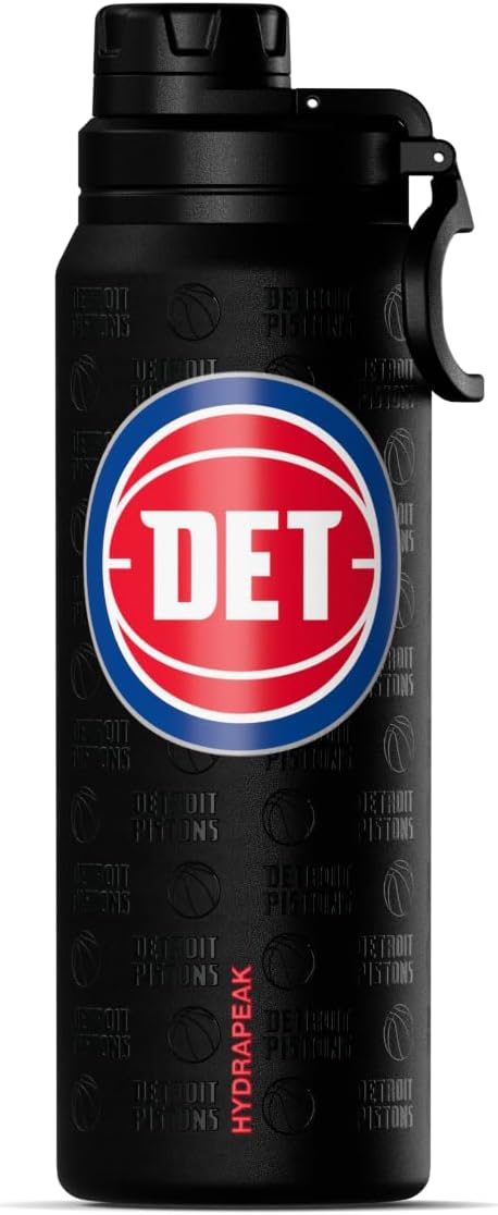 Hydrapeak x NBA Officially Licensed Detroit Pistons 26 oz Active Water Bottle with Chug Lid and Handle Reusable Stainless Steel Double Wall Insulated Sports Gift