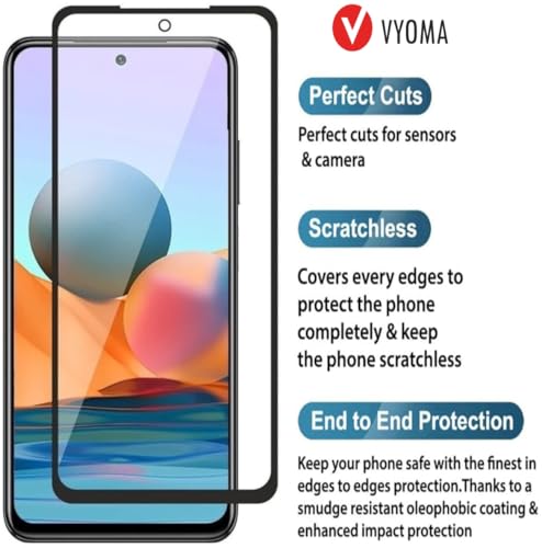 Image of VYOMA Military-Grade Gorilla Tempered Glass for Redmi Note 10 Pro / Note 10 Pro Max / Note 11 Pro / Note 11 Pro+ / Mi 11i / Mi 11X / Mi 11X Pro (Black) Edge to Edge Full Screen Coverage | Scratch Resistant | Easy Installation Kit | Screen Protector for Smartphone | Bubble-Free | Ultra Clear HD Glass | Oleophobic Coating | Pack of 1